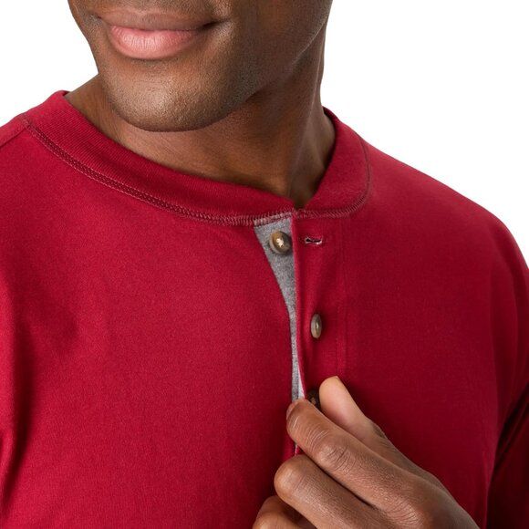 T Beefy Men Cotton Henley Long Burnt Brick Sleeve Shirt Casual Classic Soft Top - Picture 4 of 5